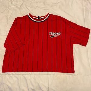 Divided Brand Baseball Striped wide crop tee size extra small